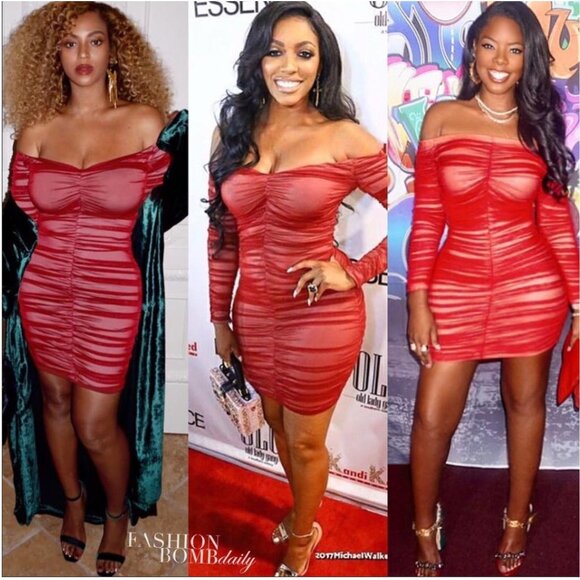 House of CB London Fifi Dress Sheer Ruched Mini Off Shoulder Red Wine Medium - Picture 5 of 16